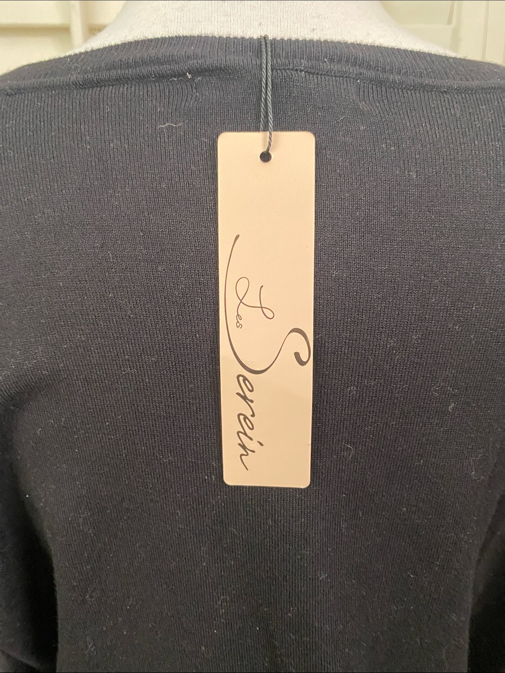 Black V-Neck Sweater Top with Sheer Dot-Trim Sleeves - Picture 2 of 6